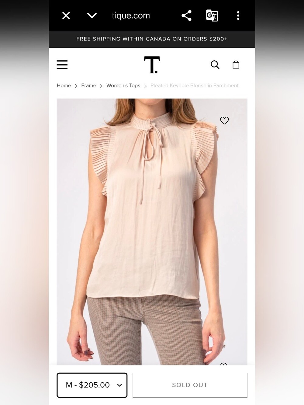 FRAME Pleated Keyhole Blouse in a neutral parchment. 20ptp